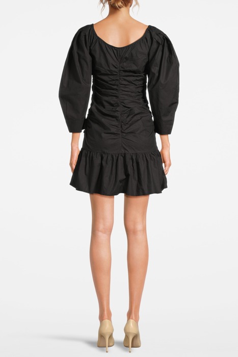 COTTON POPLIN GATHERED U-NECK MINI DRESS BLACK 2