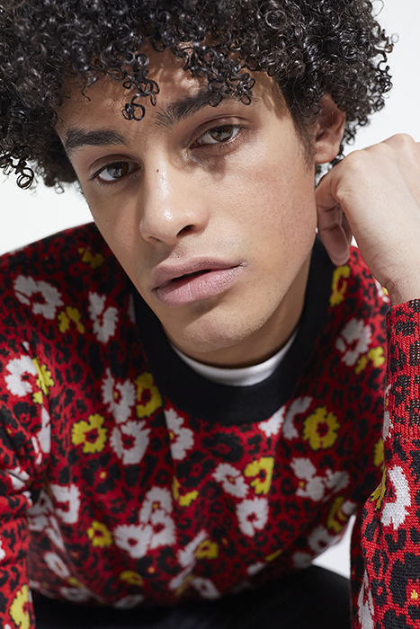 PULL COL ROND EN JACQUARD FLEURIE DARK RED 7