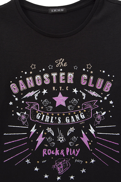 GIRLS’ BLACK ORGANIC COTTON T-SHIRT WITH ROCK IMAGES BLACK 4