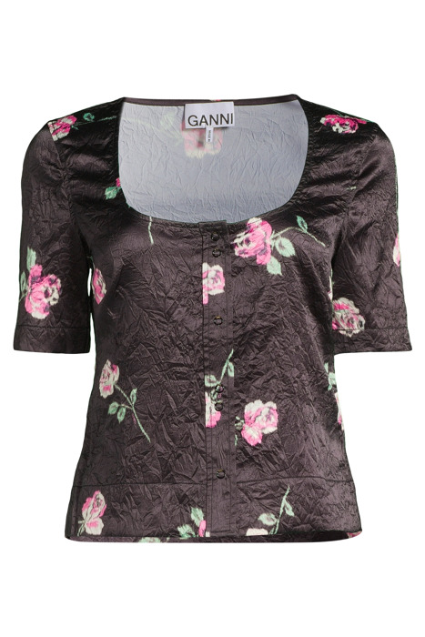 CRINKLED SATIN U-NECK BLOUSE BLACK 3