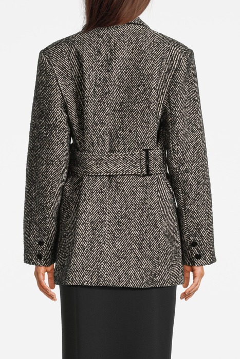 HERRINGBONE WOOL BELT BLAZER BLACK 2