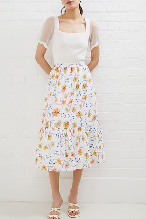 CAMILLE DRAPE TIERED MIDI SKRT WHITE 2