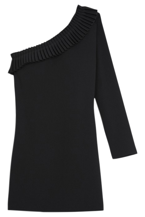 ROBE COURTE ONE SHOULDER FRONCES BLACK 3