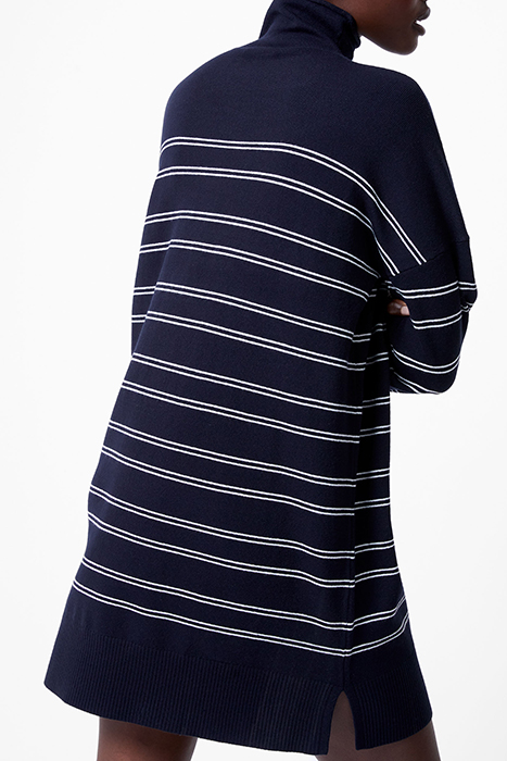 BABYSOFT STRIPED HI NECK DRESS DK NAVY/WINTER WHITE 4