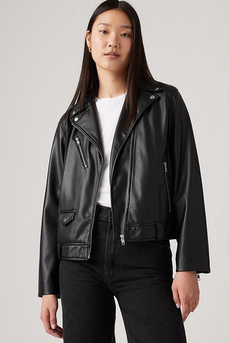 FAUX LEATHER BIKER JACKET IN BLACK 4