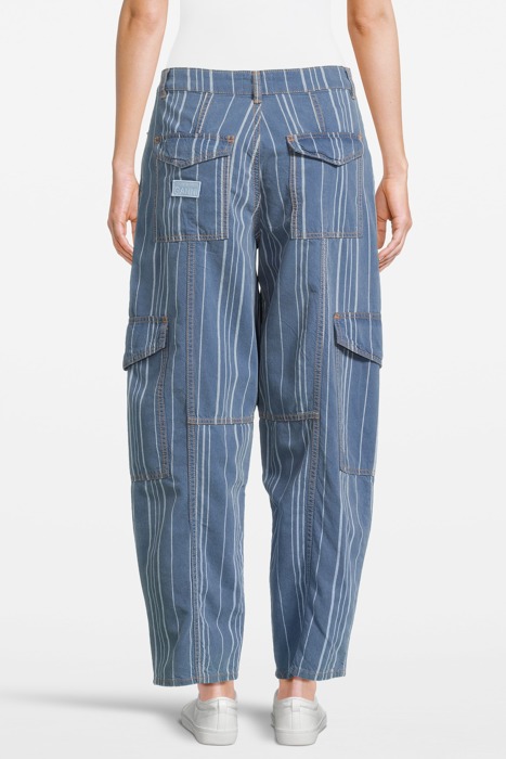 LIGHT STRIPE DENIM CARGO PANTS MID BLUE STONE 2