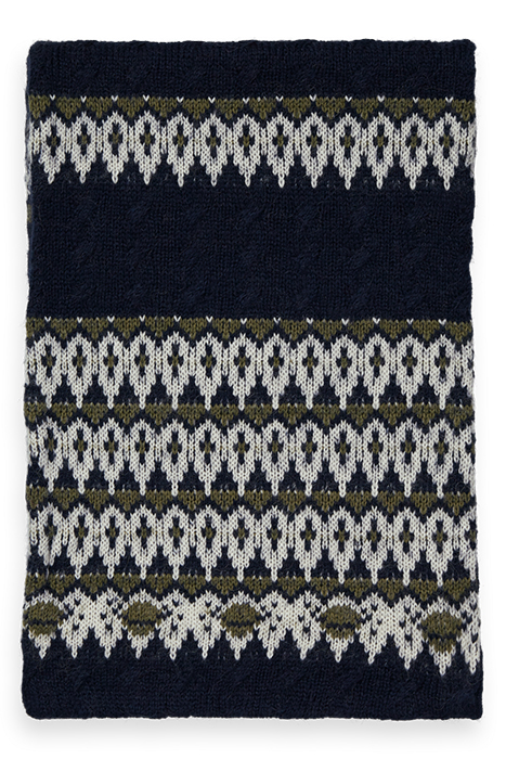 FAIR ISLE KNITTED CABLE SCARF DEEP SPACE 4