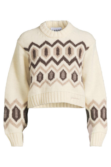 CHUNKY GRAPHIC WOOL CROPPED O-NECK EGRET 3