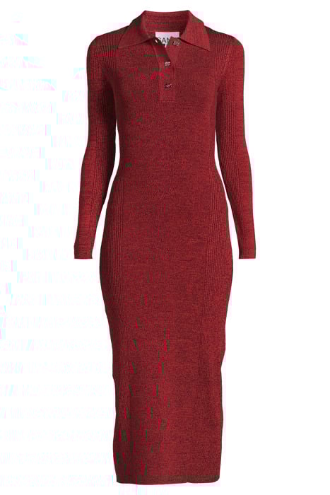 MELANGE RIB LONG SLEEVE POLO DRESS HIGH RISK RED 3