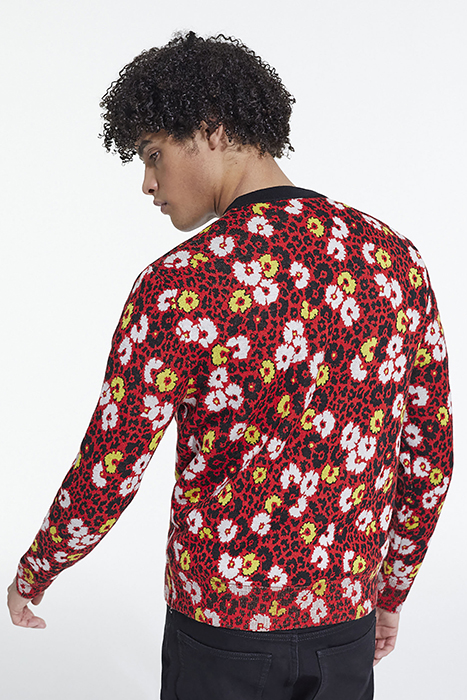 PULL COL ROND EN JACQUARD FLEURIE DARK RED 2