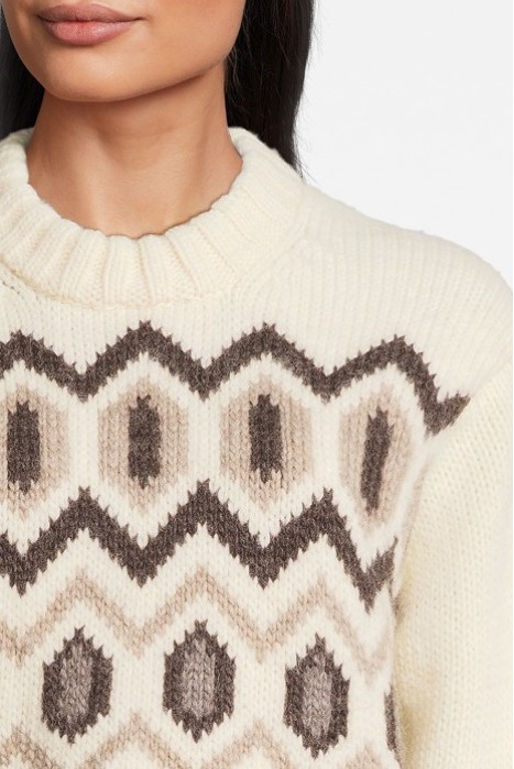 CHUNKY GRAPHIC WOOL CROPPED O-NECK EGRET 4