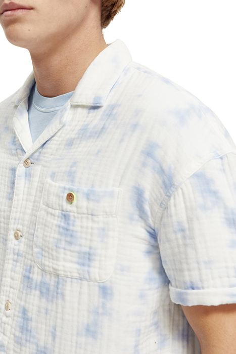 SHORT SLEEVE BONDED & PRINTED SHIRT IN RELAXED FIT BLUE TIE 6