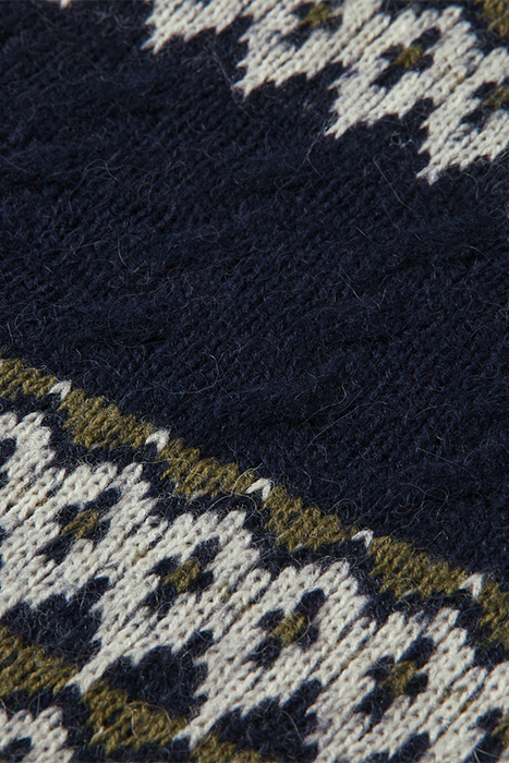 FAIR ISLE KNITTED CABLE SCARF DEEP SPACE 5
