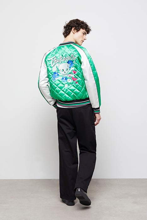 BOMBER BRODERIE FLOWER SKULL GREEN-WHITE 6