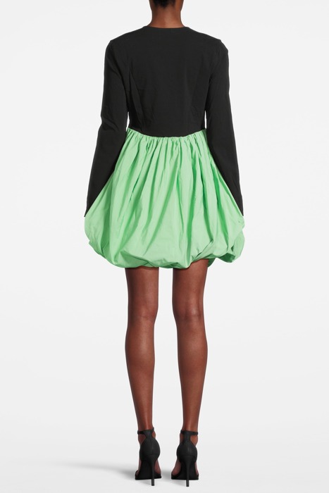 TAFFETA MIX BALLOON MINI DRESS BLACK 2