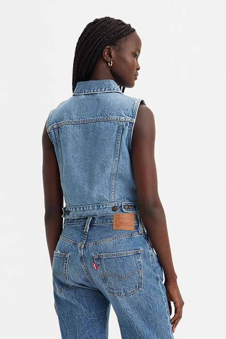 XS SLEEVELESS DENIM JACKET IN BLUE 2