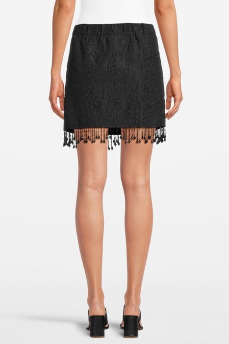JACQUARD ORGANZA BEAD FRINGE MINI SKIRT BLACK 2
