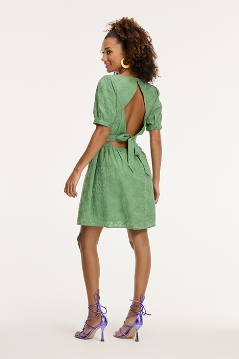 LADIES JENN DRESS 3D PALM EMBRO GREEN GREEK PALM 4