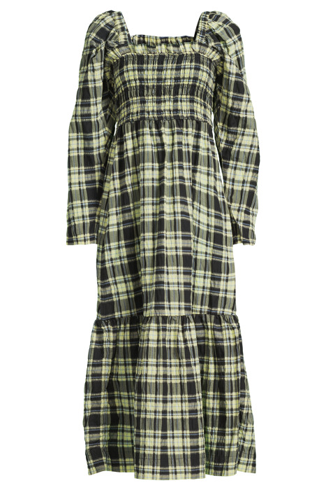 SEERSUCKER CHECK SMOCK MAXI DRESS CHECK ELFIN YELLOW 3