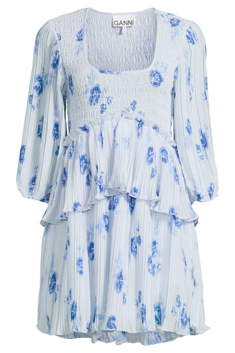 PLEATED GEORGETTE FLOUNCE SMOCK MINI DRESS HEATHER 3