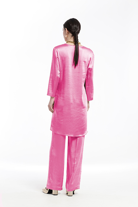 VINTAGE SATIN DOUBLE BREASTED JACKET WITH GATHERING FUCHSIA 2