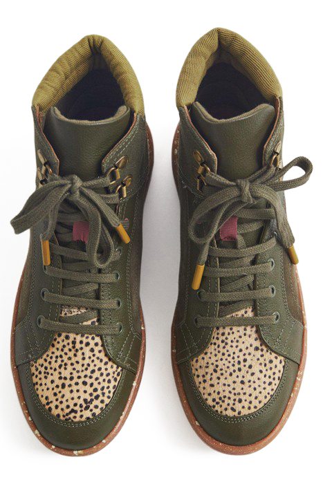 LEATHER SUEDE HI TOP TRAINER KHAKI GREEN 3