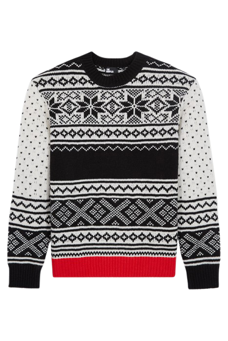 PULL COL ROND JACQUARD AVEC RIB CONTRASTE BLACK RED OFF WHIT 5