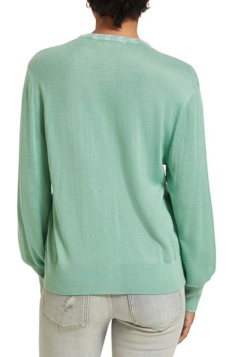 JACQUARD TRIM CREW NECK CARDIGAN FROZEN MINT 2