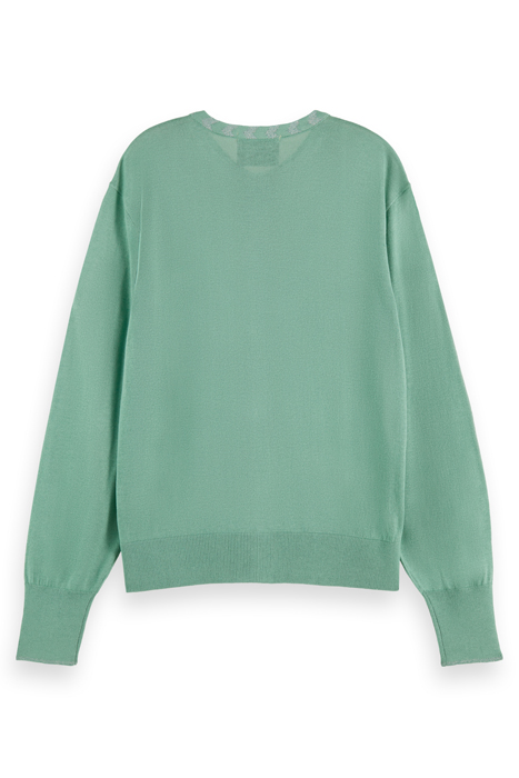 JACQUARD TRIM CREW NECK CARDIGAN FROZEN MINT 5