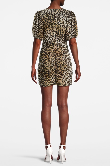 PRINTED MESH PUFF SLEEVE MINI DRESS LEOPARD SEEDPEARL 2