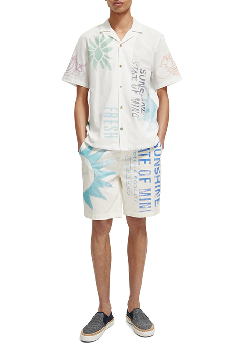 PRINTED SHORT SLEEVE SHIRT IN RAW ORGANIC COTTON STAMP PRINT 3