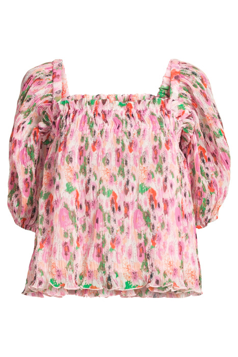 PLEATED GEORGETTE PUFF SLEEVE SMOCK TOP SUGAR PLUM 3