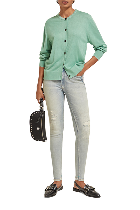 JACQUARD TRIM CREW NECK CARDIGAN FROZEN MINT 3