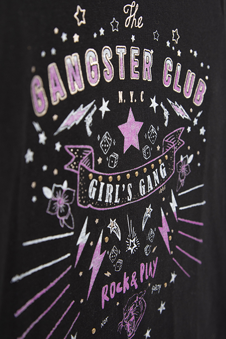 GIRLS’ BLACK ORGANIC COTTON T-SHIRT WITH ROCK IMAGES BLACK 6