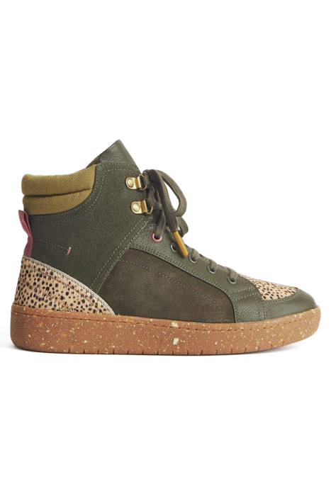 LEATHER SUEDE HI TOP TRAINER KHAKI GREEN 1