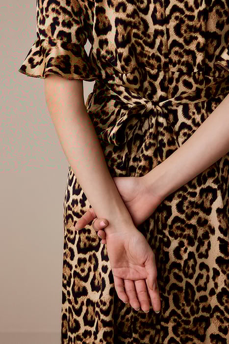 WRAP DRESS PRINTED POLYESTER BROWNS 6