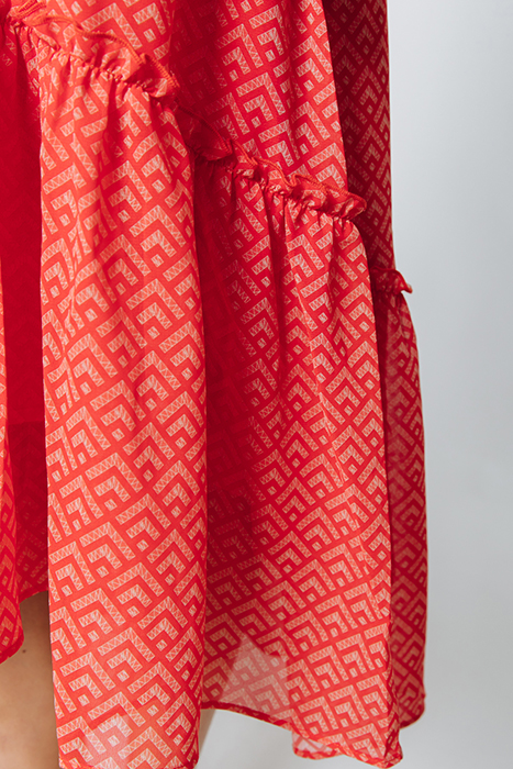 EMBLA SMALL GEO BALLOON SLEEVE MIDI DRESS BRIGHT ORANGE 9