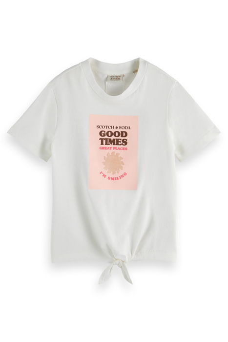 GIRLS SHORT-SLEEVED KNOTTED ARTWORK T-SHIRT IN ORGANIC COTTO 1