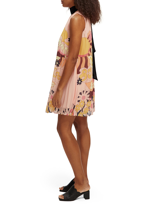 BOW PLEATED RECYCLED POLYESTER MINI DRESS BLUSH PEACH 7