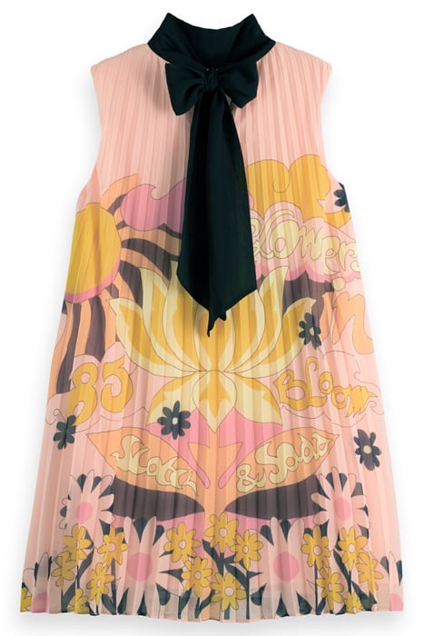 BOW PLEATED RECYCLED POLYESTER MINI DRESS BLUSH PEACH 6