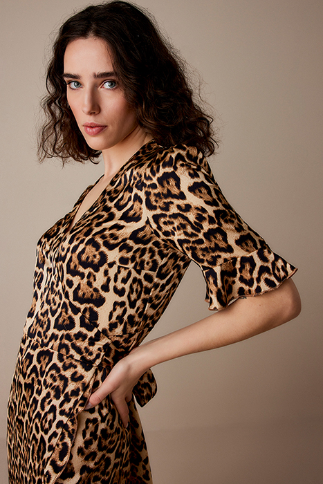 WRAP DRESS PRINTED POLYESTER BROWNS 5