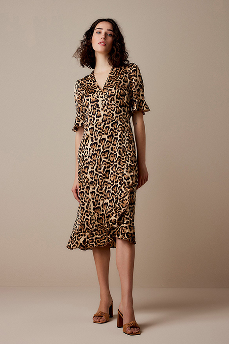 WRAP DRESS PRINTED POLYESTER BROWNS 1