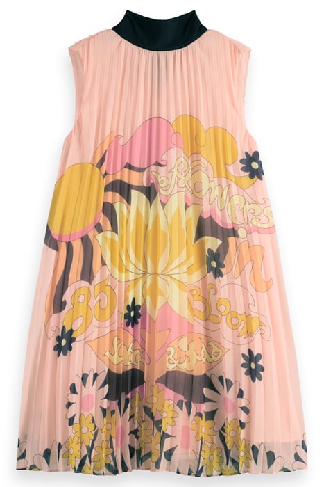 BOW PLEATED RECYCLED POLYESTER MINI DRESS BLUSH PEACH 5