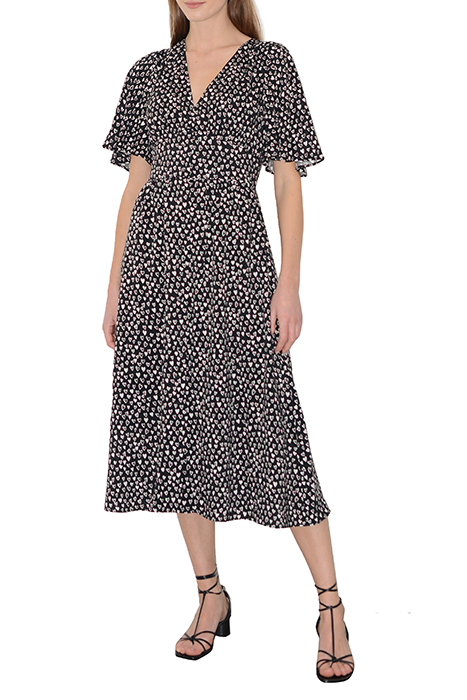 HEART PRINT SS V NK MIDI DRS BLACK 1
