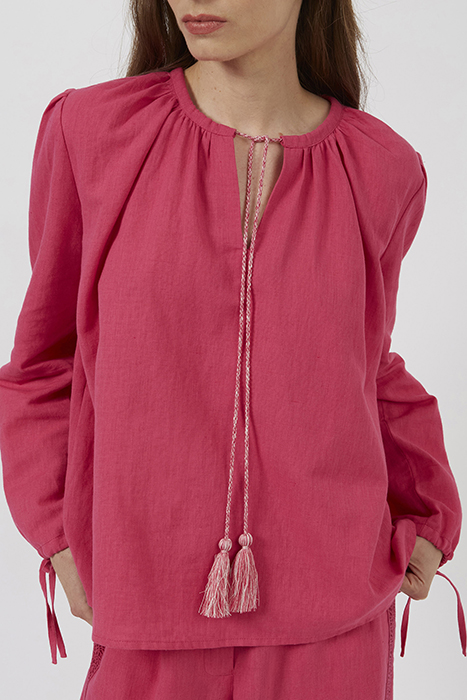 SPRING LINEN MIX POP OVR BLOUS RED 1