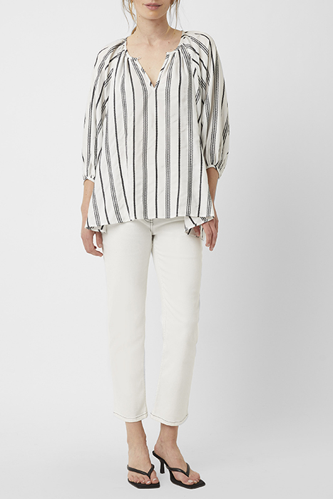 FEM STRIPE LS RND NK BLOUSE WHITE 2