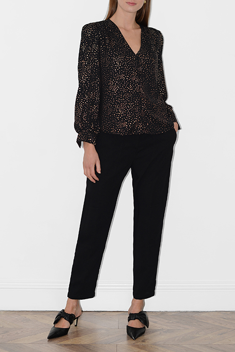 SPECKLE FOIL LS V NK BLOUSE BLACK 2