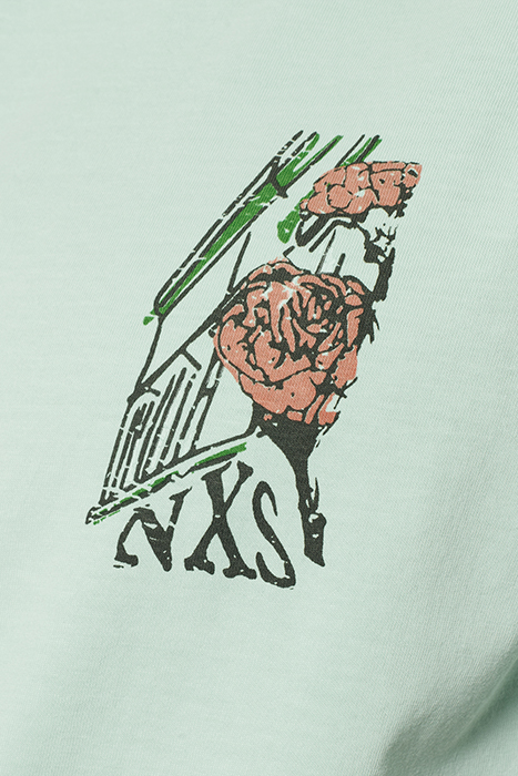 T-SHIRT CREWNECK PLACED PRINTS GARMENT DYED SLUB MINT 7