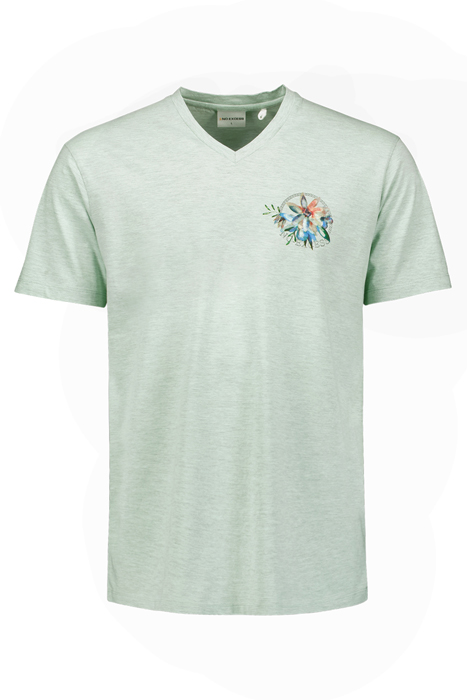 T-SHIRT V-NECK MELANGE GARMENT DYED PLACED PRINT MINT 4