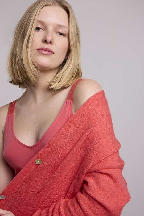 CARDIGAN SPRING WOOL ELASTANE BLEND KNIT BRIGHT CORAL 5